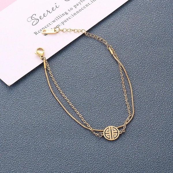 link, chain golden lucky double layer fu brand titanium steel bracelet female character anti fading student hand jewelry, Black
link, chain golden lucky double layer fu brand titanium steel bracelet female character anti fading student hand jewelry, Black