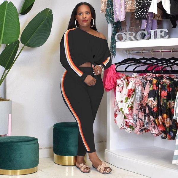 plus size tracksuits zjfzml zz women clothing 2 piece sets one shoulder long sleeve crop side striped slim pants drop wholesale, Black
plus size tracksuits zjfzml zz women clothing 2 piece sets one shoulder long sleeve crop side striped slim pants drop wholesale, Black