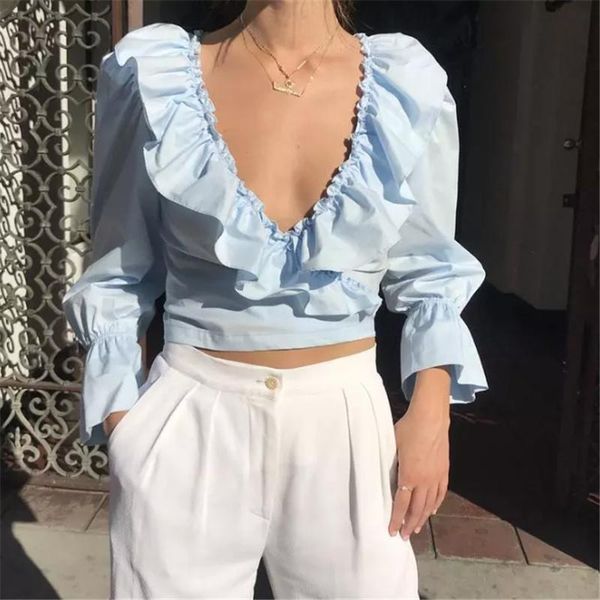 women's blouses & shirts women chiffon ruffle blouse v neck crop solid long sleeve cute woman fashion casual blue shirt stylish, White
women's blouses & shirts women chiffon ruffle blouse v neck crop solid long sleeve cute woman fashion casual blue shirt stylish, White