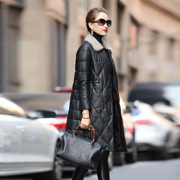 women's leather & faux 2021 winter collar white duck down jackets female 100% genuine sheepskin jacket coat veste femme gmm568, Black
women's leather & faux 2021 winter collar white duck down jackets female 100% genuine sheepskin jacket coat veste femme gmm568, Black