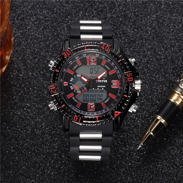 mans watches big dial waterproof military quartz digital men sports dual display chronograph watch relojes hombre wristwatches, Slivery;brown
mans watches big dial waterproof military quartz digital men sports dual display chronograph watch relojes hombre wristwatches, Slivery;brown