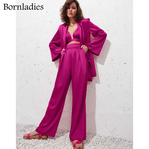 bornladie 3 pieces sets long sleeve loose belt satin blazer coat high waist pants legs adjustable female set 210930, White
bornladie 3 pieces sets long sleeve loose belt satin blazer coat high waist pants legs adjustable female set 210930, White