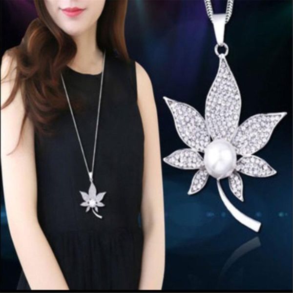 pendant necklaces korean pearl necklace for women long leaf women's neck chain on the jewelry drop colar colier, Silver
pendant necklaces korean pearl necklace for women long leaf women's neck chain on the jewelry drop colar colier, Silver