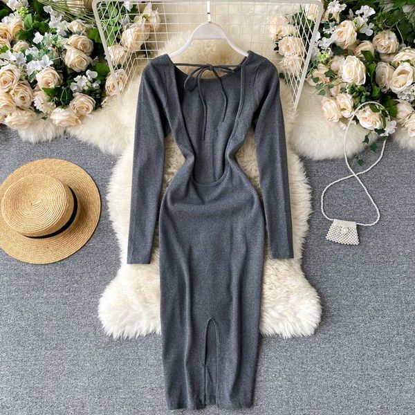 backless slim bodycon midi dress women casual solid o neck long sleeve back split elastic party club vestidos dresses, Black;gray
backless slim bodycon midi dress women casual solid o neck long sleeve back split elastic party club vestidos dresses, Black;gray
