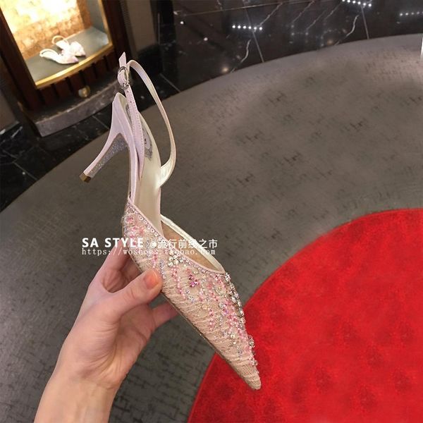 slippers 2021 summer handmade women's sandals lace exquisite high-heeled pointed pink diamond bridal wedding party dress shoes use, Black
slippers 2021 summer handmade women's sandals lace exquisite high-heeled pointed pink diamond bridal wedding party dress shoes use, Black