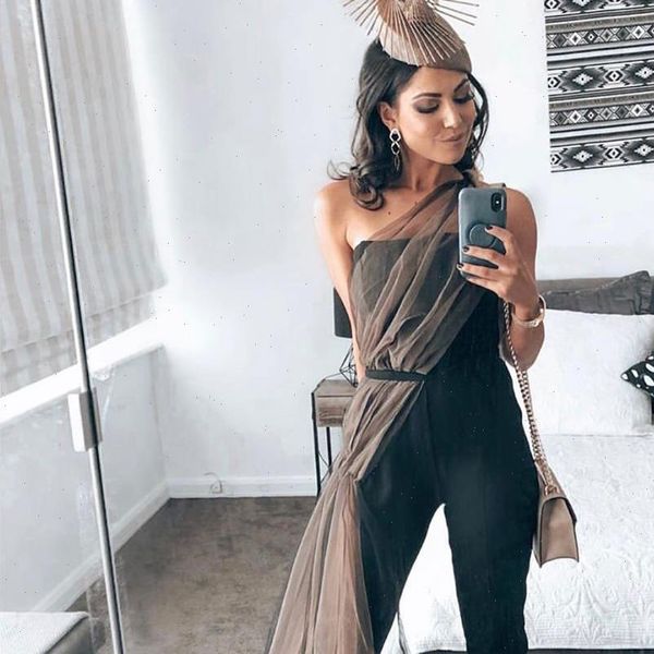 solid black mesh strapless women jumpsuit bandage fashion halter party skinny nightclub bodycon, Black;white