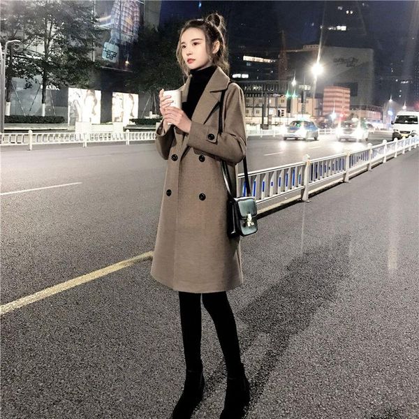 women's wool & blends 2021 women autumn winter casual coat lady solid double breasted mid-long outerwear female vintage slim oversize j, Black
women's wool & blends 2021 women autumn winter casual coat lady solid double breasted mid-long outerwear female vintage slim oversize j, Black
