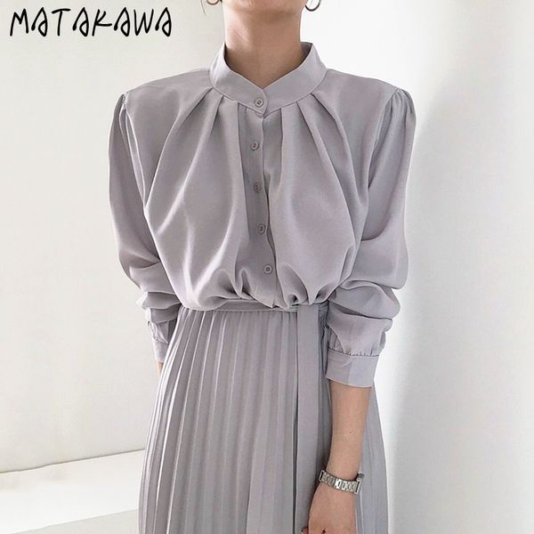 matakawa single breasted thin vestidos korean chic simple stand collar women dress slim waist pleated long dresses 210513, Black;gray
matakawa single breasted thin vestidos korean chic simple stand collar women dress slim waist pleated long dresses 210513, Black;gray