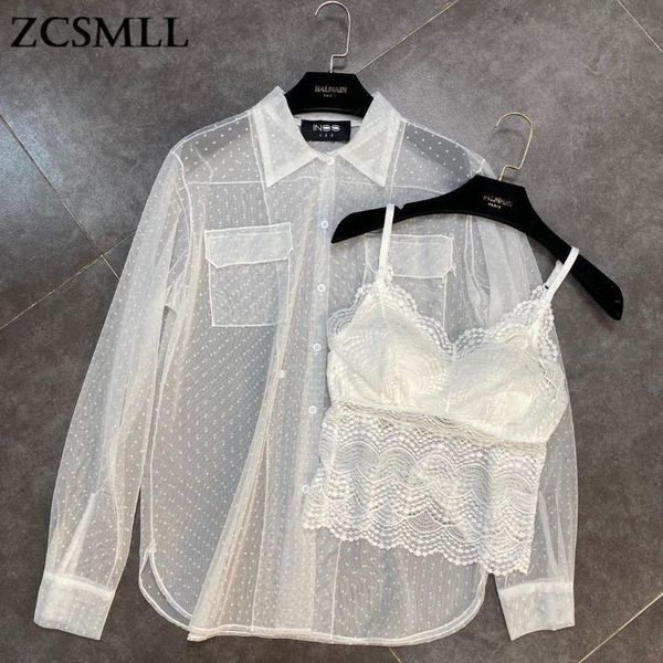 women's blouses & shirts zcsmll two-piece women summer lapel long-sleeved polka dot perspective yarn anti-sai shirt lace vest ins 2021, White
women's blouses & shirts zcsmll two-piece women summer lapel long-sleeved polka dot perspective yarn anti-sai shirt lace vest ins 2021, White