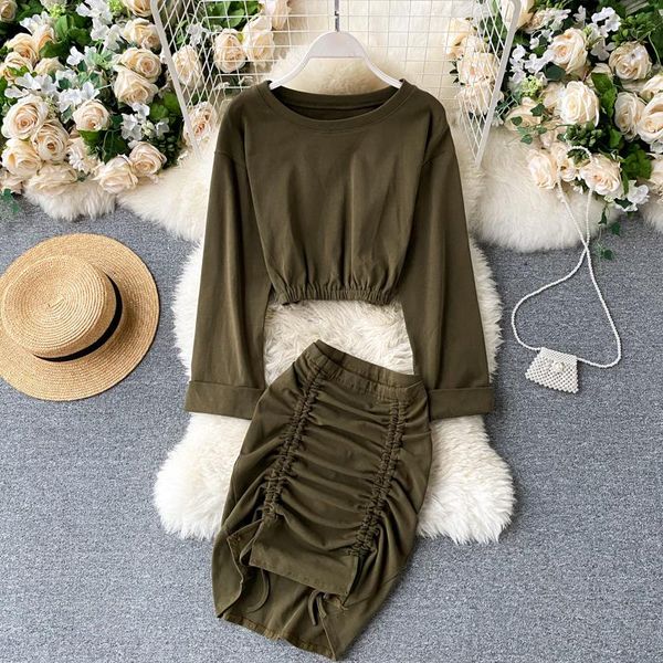 women's tracksuits women skirt suits solid o neck long sleeve crop and drawstring lace-up draped mini pencil 2021 autumn clothing, Gray
women's tracksuits women skirt suits solid o neck long sleeve crop and drawstring lace-up draped mini pencil 2021 autumn clothing, Gray