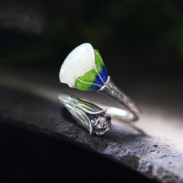 cluster rings natural hetian white jade lotus pom opening ring chinese style retro unique designer craft elegant charm women's jewelry, Golden;silver
cluster rings natural hetian white jade lotus pom opening ring chinese style retro unique designer craft elegant charm women's jewelry, Golden;silver