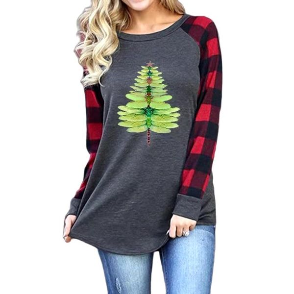 women's t-shirt women clothing dragonfly christmas tree print o neck long sleeve sweatshirt bottoming causal pullover, White
women's t-shirt women clothing dragonfly christmas tree print o neck long sleeve sweatshirt bottoming causal pullover, White