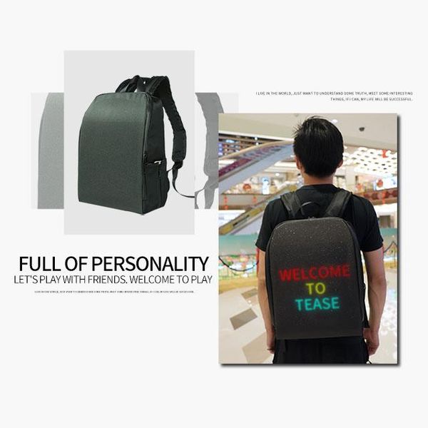 backpack fashion smart led with 25* 25cm screen display wifi app control waterproof large capacity dynamic art bag
backpack fashion smart led with 25* 25cm screen display wifi app control waterproof large capacity dynamic art bag