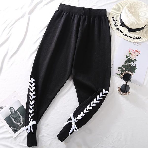 women's pants & capris korean 2021 autumn and winter loose black knitted trousers casual bandage harem womens feet capri-pants, Black;white
women's pants & capris korean 2021 autumn and winter loose black knitted trousers casual bandage harem womens feet capri-pants, Black;white
