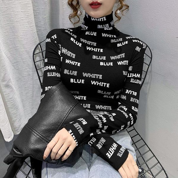 women's t-shirt turtleneck women bottoming shirt 2021 autumn winter style letter printed slim long-sleeved, White
women's t-shirt turtleneck women bottoming shirt 2021 autumn winter style letter printed slim long-sleeved, White
