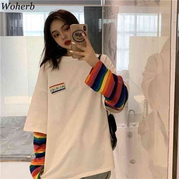 woherb rainbow striped fake two pieces t shirt women casual loose harajuku bf female korean fashion streetwear 91296 210708, White
woherb rainbow striped fake two pieces t shirt women casual loose harajuku bf female korean fashion streetwear 91296 210708, White