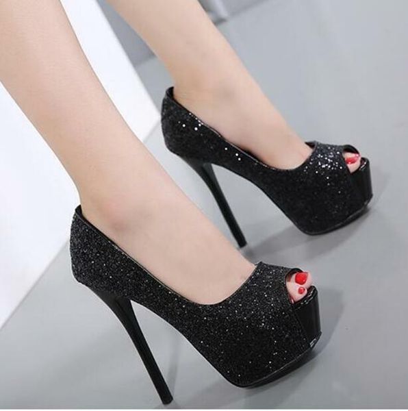 fashion women platform high heels peep toe sequins party wedding shoe sandals, Black
fashion women platform high heels peep toe sequins party wedding shoe sandals, Black