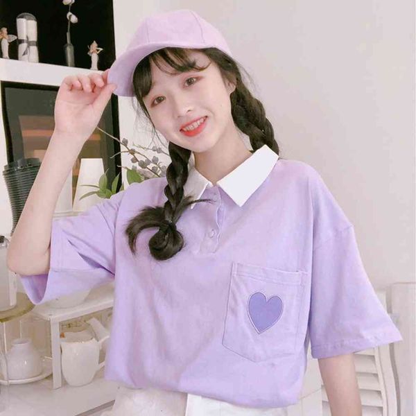women's t-shirt summer shirt, japanese loose soft heart, embroidery, pocket, sewing, polo turtleneck, kawaii t-shirt, sweatpants, White
women's t-shirt summer shirt, japanese loose soft heart, embroidery, pocket, sewing, polo turtleneck, kawaii t-shirt, sweatpants, White