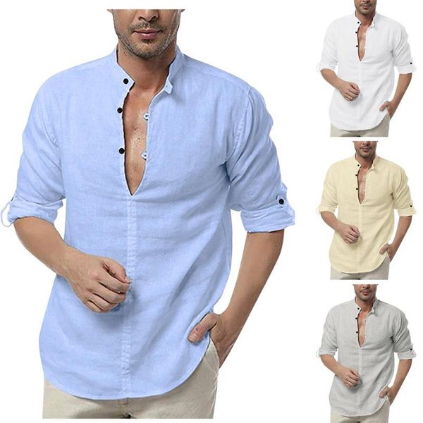 men's casual shirts 2021 long-sleeved summer solid color cotton linen stand-up collar beach style plus size #3, White;black
men's casual shirts 2021 long-sleeved summer solid color cotton linen stand-up collar beach style plus size #3, White;black