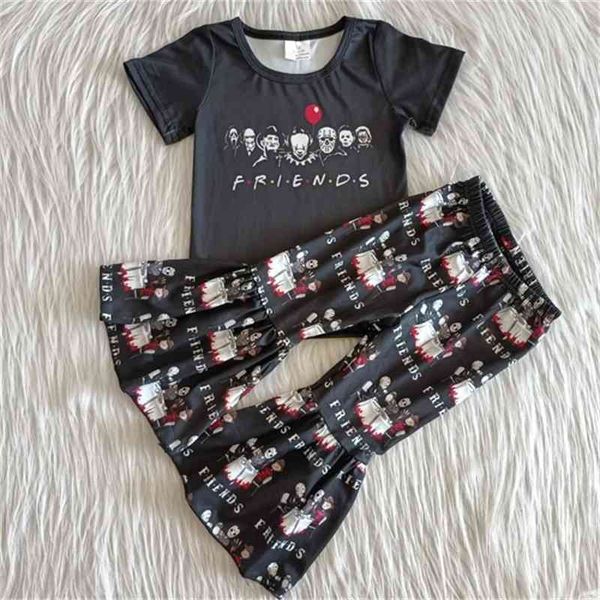 clothing sets boutique children print bell bottoms black friends short sleeve girls suit 0927, White
clothing sets boutique children print bell bottoms black friends short sleeve girls suit 0927, White