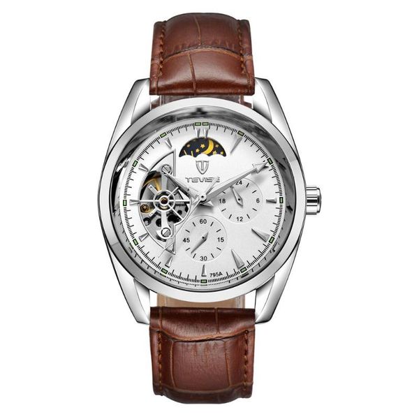 men watch tourbillon automatic leather strap watches luxury moon phase mechanical waterproof hollow out dial wristwatches, Slivery;brown
men watch tourbillon automatic leather strap watches luxury moon phase mechanical waterproof hollow out dial wristwatches, Slivery;brown