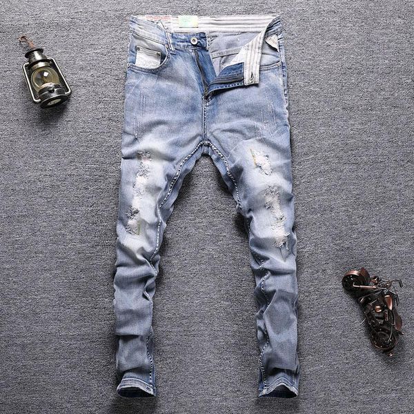men's jeans ly street fashion men retro light blue elastic slim ripped destroyed embroidery designer hip hop denim pants
men's jeans ly street fashion men retro light blue elastic slim ripped destroyed embroidery designer hip hop denim pants