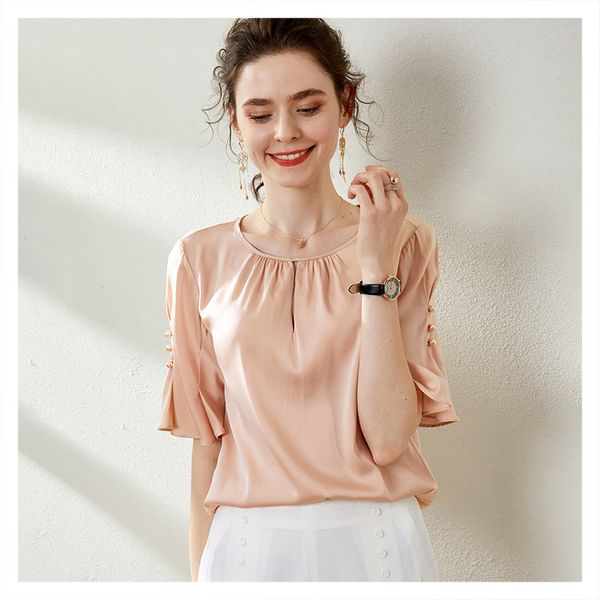 blouses round neck bell sleeve beaded loose shirt light luxury silk 2021 fashion style, White
blouses round neck bell sleeve beaded loose shirt light luxury silk 2021 fashion style, White