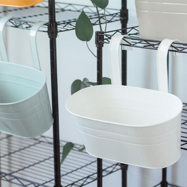planters & pots 1pc flower pot oval metal plant fence balcony garden hanging small items