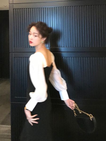 female dress autumn vintage french square midi black neck shreds bubble sleeve dresses, Black;gray
female dress autumn vintage french square midi black neck shreds bubble sleeve dresses, Black;gray