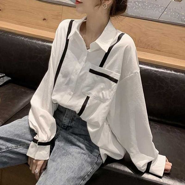 striped hit color women's shirt lapel long sleeve pocket oversize loose female spring fashion 210601, White
striped hit color women's shirt lapel long sleeve pocket oversize loose female spring fashion 210601, White