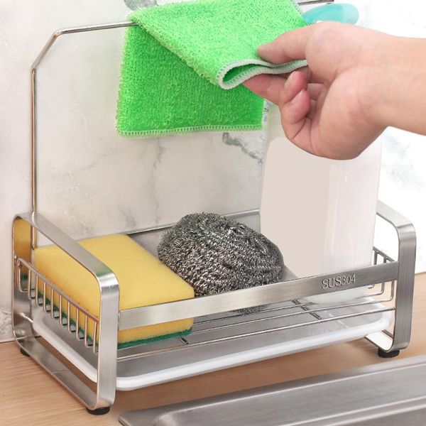 sponge holder stainless steel storage rack kitchen sink caddy cleaning brush soap organizer hanging basket with drain tray & organization
sponge holder stainless steel storage rack kitchen sink caddy cleaning brush soap organizer hanging basket with drain tray & organization