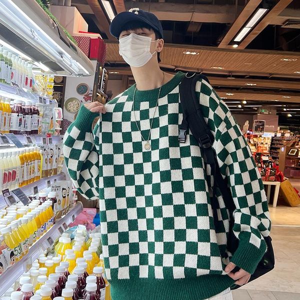 men's sweaters 2021 autumn and winter plaid pullover sweater fashion street style loose, White;black
men's sweaters 2021 autumn and winter plaid pullover sweater fashion street style loose, White;black