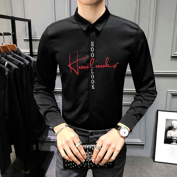 men shirt autumn embroidery letters long sleeve casual dress shirts slim fit social party streetwear camisas para hombre 210527, White;black
men shirt autumn embroidery letters long sleeve casual dress shirts slim fit social party streetwear camisas para hombre 210527, White;black