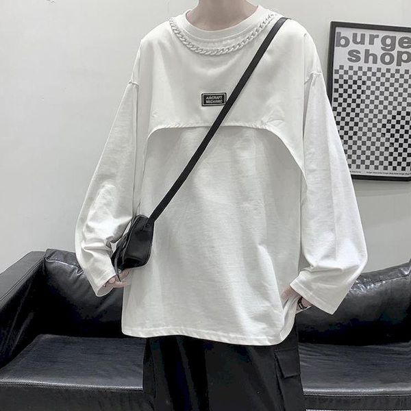 men's t-shirts high street long sleeve t-shirt stitching chic tshirt casual white autumn korean letter print simple base shirt male, White;black
men's t-shirts high street long sleeve t-shirt stitching chic tshirt casual white autumn korean letter print simple base shirt male, White;black