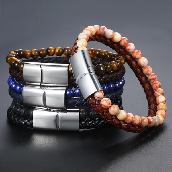 davieslee 4 color men's genuine leather bracelet stone beaded male jewelry gift magnetic clasp drop 6mm ddlbm25 beaded, strands, Black
davieslee 4 color men's genuine leather bracelet stone beaded male jewelry gift magnetic clasp drop 6mm ddlbm25 beaded, strands, Black