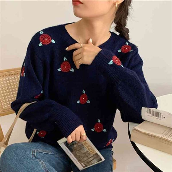 women sweater korean autumn winter knitted pullovers retro long sleeve soft loose jumper pull embroidery sweter damski 210514, White;black
women sweater korean autumn winter knitted pullovers retro long sleeve soft loose jumper pull embroidery sweter damski 210514, White;black