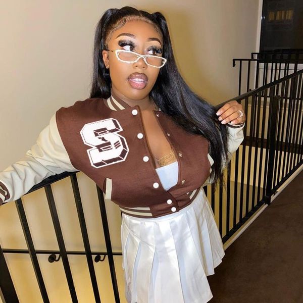women's jackets rmsfe 2021 ladies cardigan leather sleeve long snap button short print contrast color casual baseball jacket outwear, Black;brown
women's jackets rmsfe 2021 ladies cardigan leather sleeve long snap button short print contrast color casual baseball jacket outwear, Black;brown