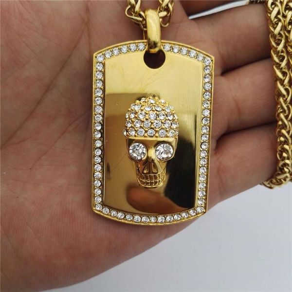 pendant necklaces mens pave iced out rhinestone stainless steel gold color skeleton skull tag necklace hip hop bling male jewelry, Silver
pendant necklaces mens pave iced out rhinestone stainless steel gold color skeleton skull tag necklace hip hop bling male jewelry, Silver