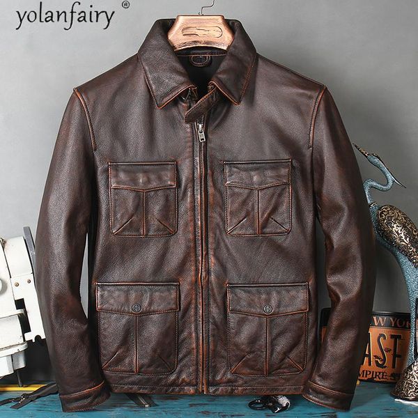 men's leather & faux vintage genuine jacket men real cowhide coat casual mens jackets spring autumn 2021 veste homme pph4917, Black
men's leather & faux vintage genuine jacket men real cowhide coat casual mens jackets spring autumn 2021 veste homme pph4917, Black