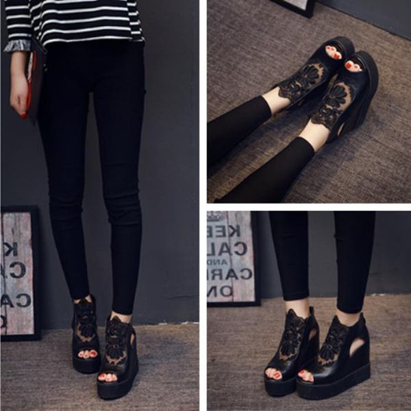 sandals 12cm wedge heel super high platform sponge cake thick bottom lace mesh fish mouth summer, Black
sandals 12cm wedge heel super high platform sponge cake thick bottom lace mesh fish mouth summer, Black