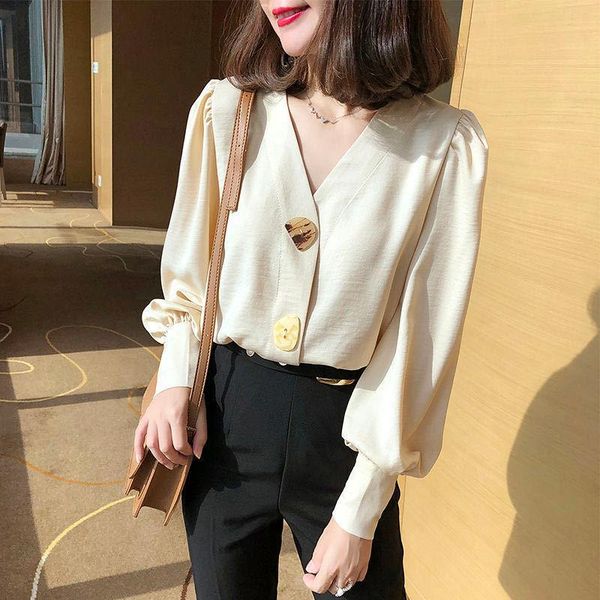 women's blouses & shirts spring shirt long-sleeved korean loose retro button blouse ladies' solid color fashion v-neck versatile c, White
women's blouses & shirts spring shirt long-sleeved korean loose retro button blouse ladies' solid color fashion v-neck versatile c, White