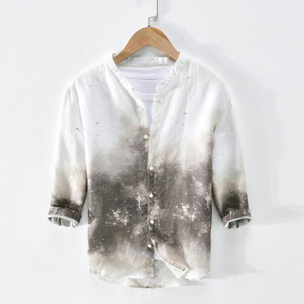 men's casual shirts yh2049 gradient print linen shirt for men classic vintage youth student three quarter sleeve stand collar thin blou, White;black
men's casual shirts yh2049 gradient print linen shirt for men classic vintage youth student three quarter sleeve stand collar thin blou, White;black