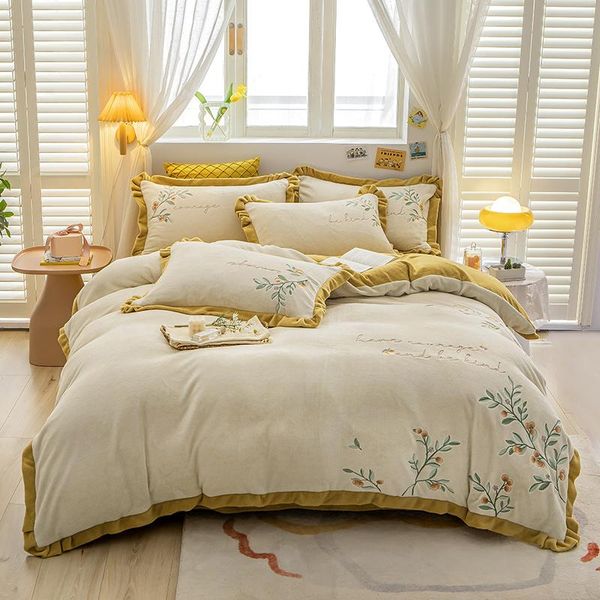bedding sets yellow flowers embroidery winter soft fleece thick set duvet cover bed linen fitted sheet pillowcases home textiles
bedding sets yellow flowers embroidery winter soft fleece thick set duvet cover bed linen fitted sheet pillowcases home textiles