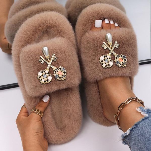 slippers fluffy women novelty key decor faux fur slides platform sandals cute ladies winter cozy pearl casual shoes, Black
slippers fluffy women novelty key decor faux fur slides platform sandals cute ladies winter cozy pearl casual shoes, Black