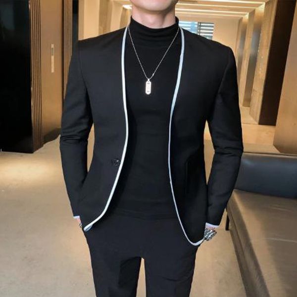 men's suits & blazers black casual men with round collar 2 piece blazer pants slim fit wedding tuxedo for groomsmen male fashion clothe, White;black
men's suits & blazers black casual men with round collar 2 piece blazer pants slim fit wedding tuxedo for groomsmen male fashion clothe, White;black