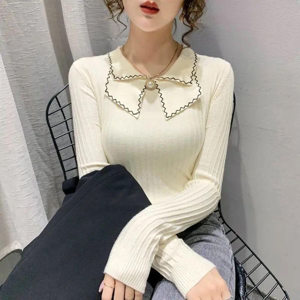 women's sweaters autumn and winter bottoming shirt women 2021 sweater double-layer collar western-style long-sleeved top, White;black
women's sweaters autumn and winter bottoming shirt women 2021 sweater double-layer collar western-style long-sleeved top, White;black