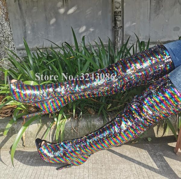 boots colorful sequins women long fashion peep toe bling stiletto heel over the knee lady runway, Black
boots colorful sequins women long fashion peep toe bling stiletto heel over the knee lady runway, Black