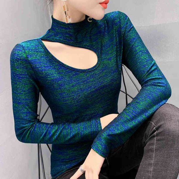 women's t-shirt turtleneck hollow out spring women tshirt bright silk mesh fabric long sleeve woman clothes slim t shirt femm, White
women's t-shirt turtleneck hollow out spring women tshirt bright silk mesh fabric long sleeve woman clothes slim t shirt femm, White
