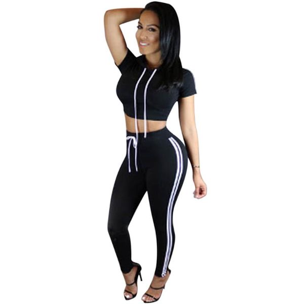 women's jumpsuits & rompers fashion women and 2 pieces outfits hooded short sleeve long pants bodysuits womens casual, Black;white