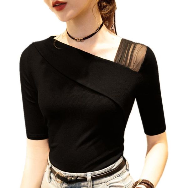 office lady elegant summer women casual t-shirt short sleeve skew collar lace patchwork solid t shirt female tees women's, White
office lady elegant summer women casual t-shirt short sleeve skew collar lace patchwork solid t shirt female tees women's, White